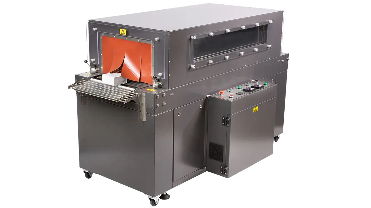 Industrial shrink wrap packaging machine.