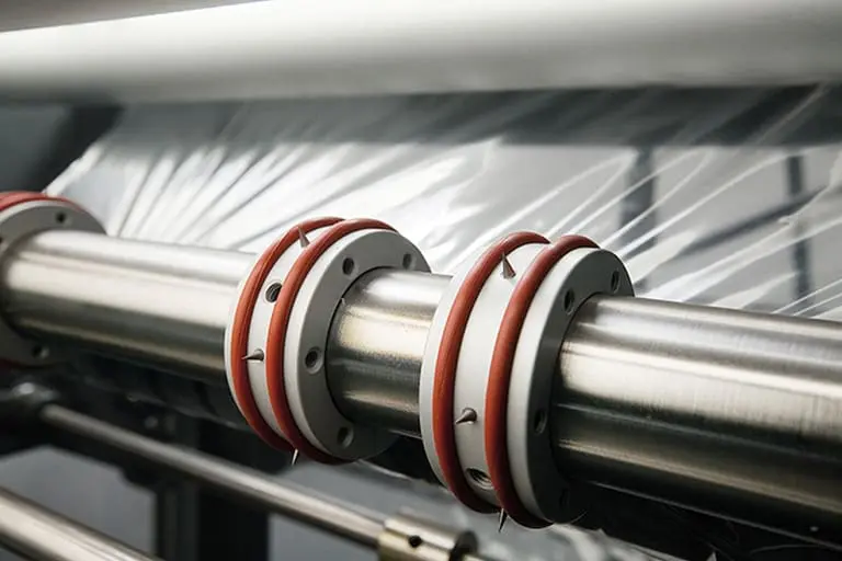 Industrial machine rollers with plastic film. Industrial machine rollers with plastic film.