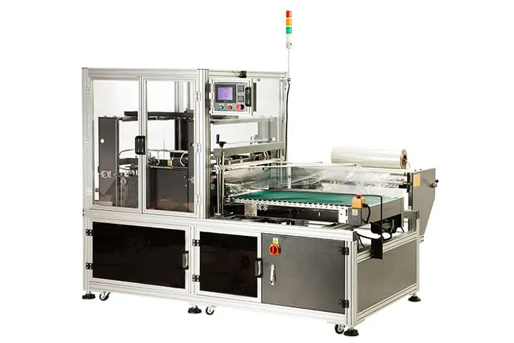 Industrial packaging machine with conveyor belt.