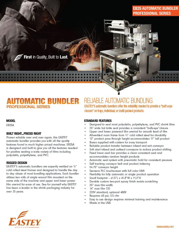 Automatic bundler machine with product features.