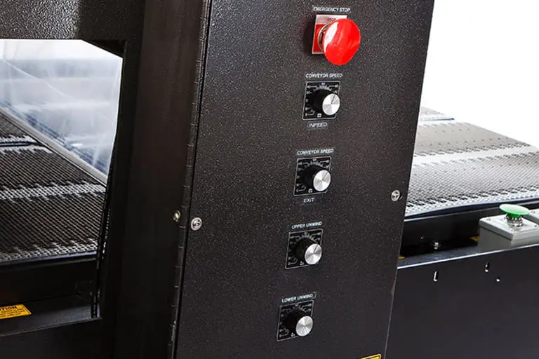 Control panel with emergency stop button. Control panel with emergency stop button.