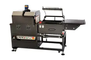 Industrial packaging machine with conveyor belt.