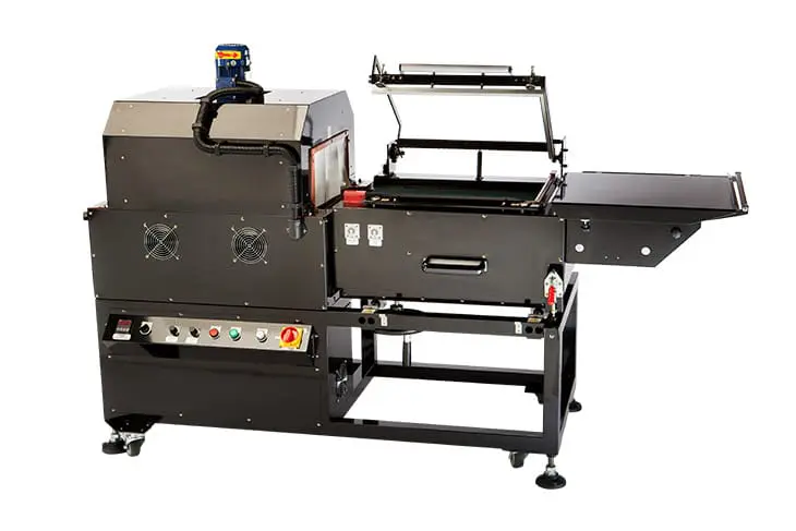 Industrial packaging machine with conveyor belt.