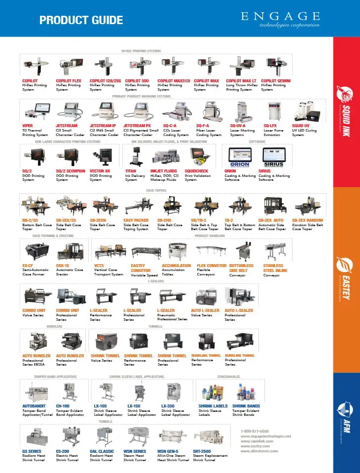 Product guide with various machinery images.