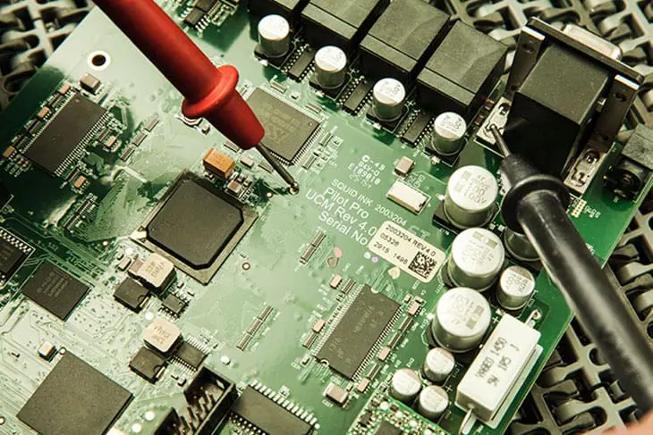 Circuit board with probes and electronic components.