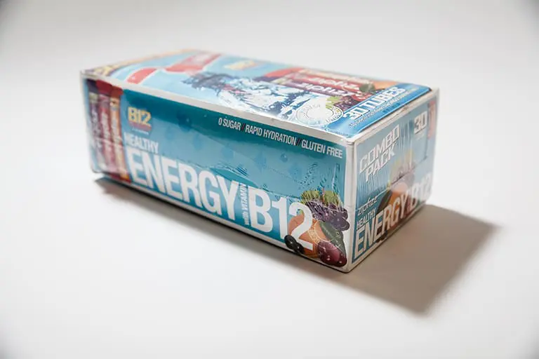 Energy B12 supplement box on white background.