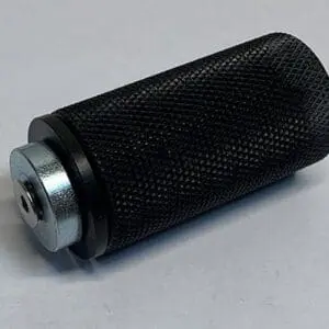 Black textured grip with metallic end cap.