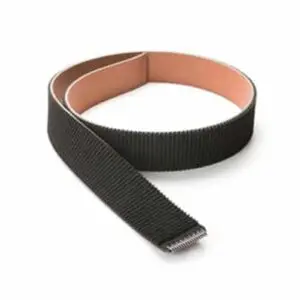 Black timing belt on white background.