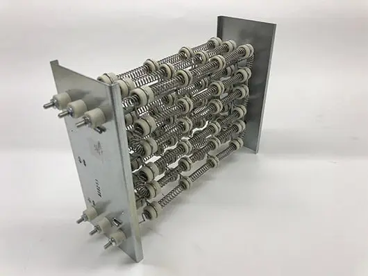 Metal resistor bank with coil springs.