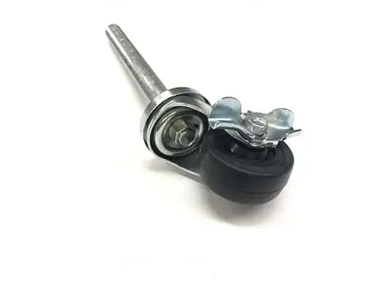 Here's an alt tag for the image: Metal stem with caster wheel.