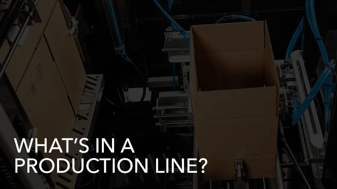 Production line with open cardboard box.