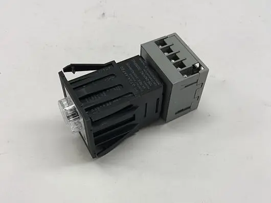 Electrical component with black and silver casing.
