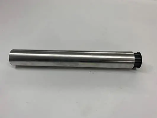 Metal cylinder with black cap on one end.