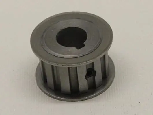 Metal gear with a central hole.