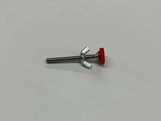 Wing screw with red plastic knob.