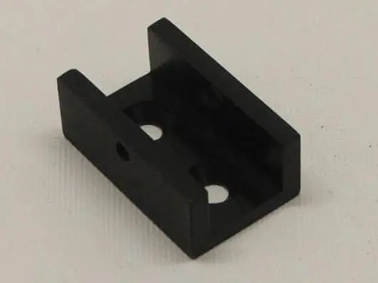 Black metal bracket with two holes.