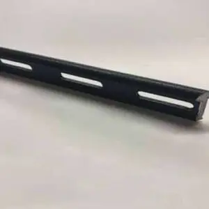 Black slotted metal channel, end view.