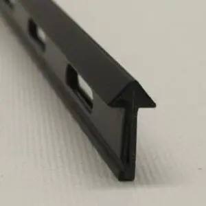 Black metal T-track on white background.