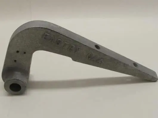 Metal bracket with holes and engraved text.