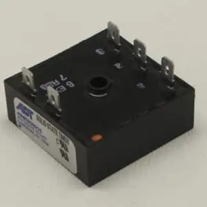 Black solid state relay with connector pins.