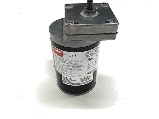 Electric motor with a label and shaft.