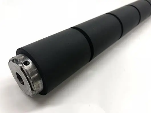 Black rubber roller with metal ends.