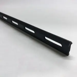 Black plastic slotted channel strip.