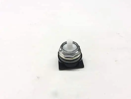 Small metal and plastic component on white background.