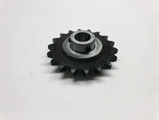 Metal gear with sprocket on white background.