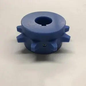Blue plastic toothed sprocket wheel.
