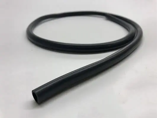 Black rubber hose on white background.
