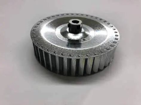 Silver metal fan blade assembly.