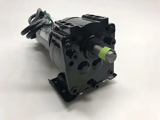 Black electric motor with gearbox.