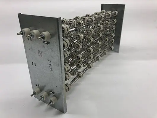 Metal sheathed heating element assembly.