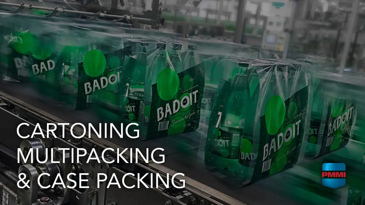 Packaging line with multipack bottled drinks.