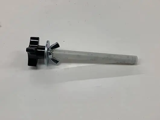 Plastic handle attached to a cylindrical rod.