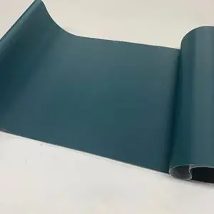Teal vinyl roll; fabric sample.