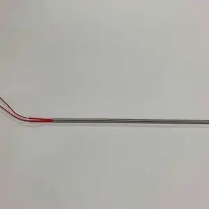 Here's an alt tag for the image: Straight metal heating element with wires.