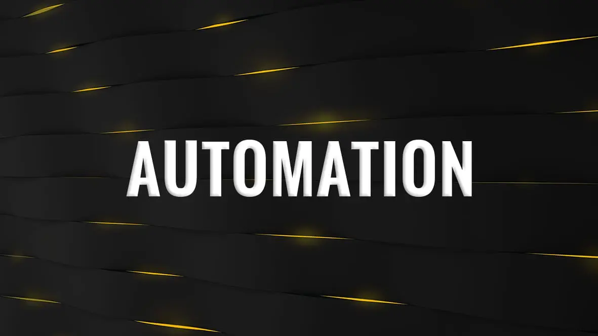 Automation text on black and yellow background.