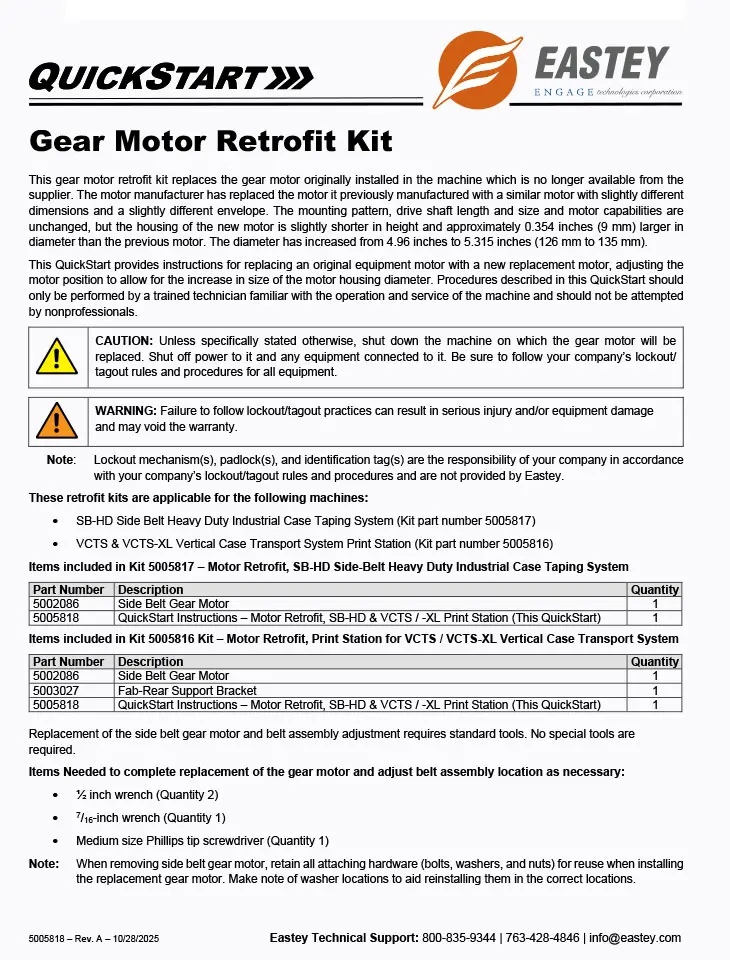 SB-2HD QuickStart - Motor Retrofit Kit