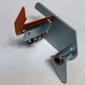 Metal bracket with orange plastic component attached.