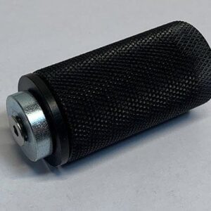 Black textured grip with metallic end cap.