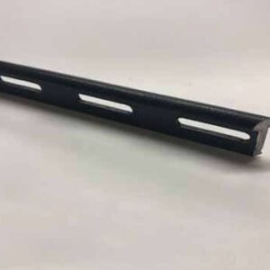 Black slotted metal channel, end view.