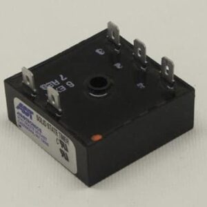 Black solid state relay with connector pins.