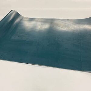 Blue curved metal sheet on white background.